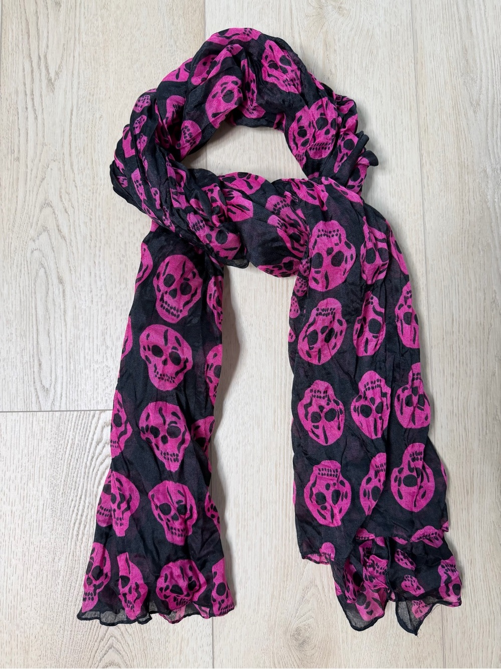 Black and Hot Pink Skull Print Scarf